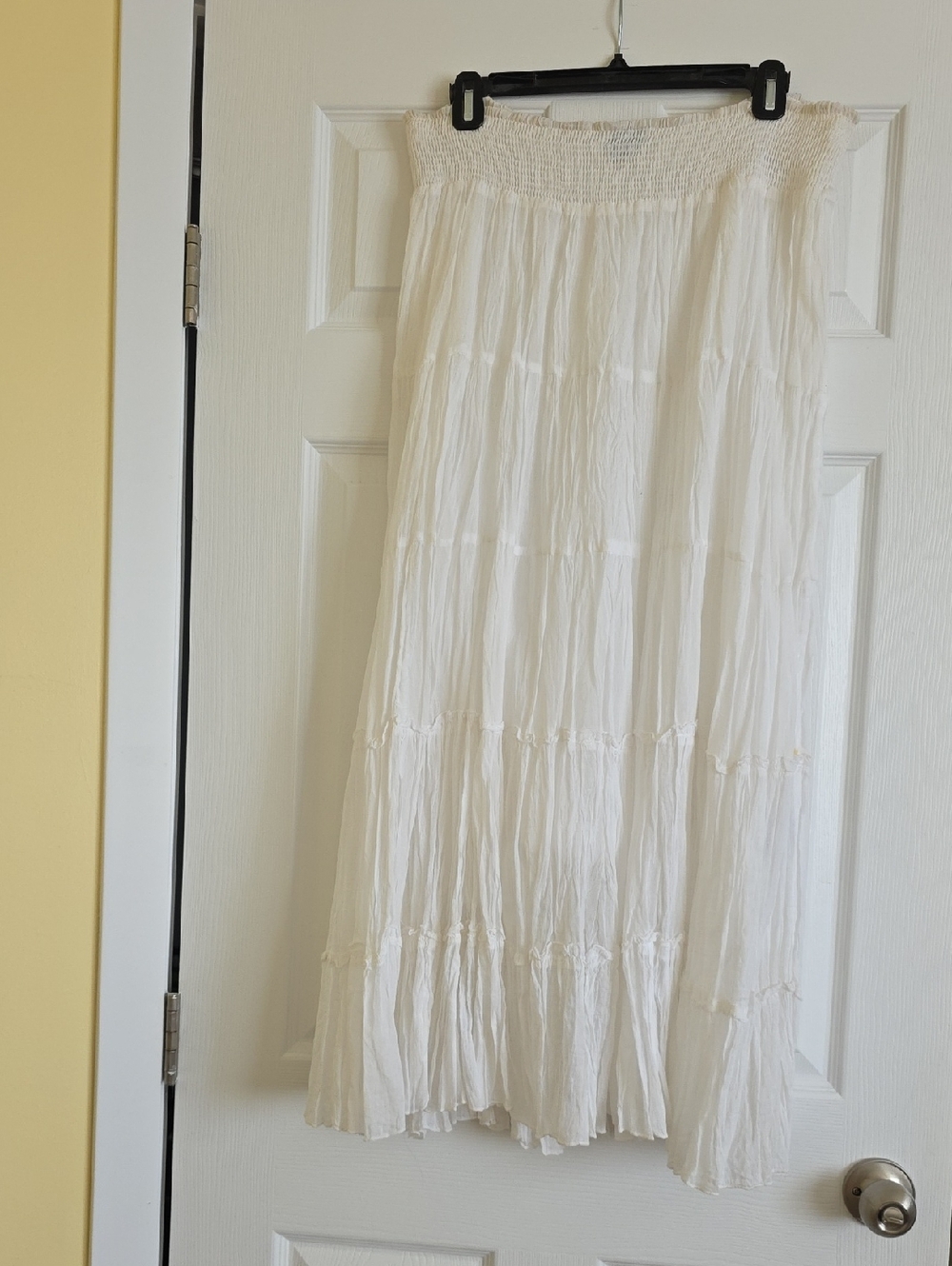 Smocked Waist White Tiered Maxi Skirt